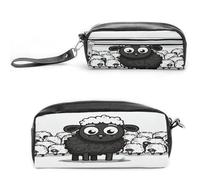 LZQPOEAS Cartoon Black White Sheep Pen Case Cosmetic Makeup Bag PU Leather Cosmetic Pencil Bags Small Soft Makeup Pouch with Zipper Waterproof Makeup Brush Holder for Women Men Office