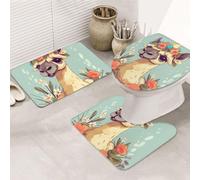 LZQPOEAS Cartoon Camel Flower Print Bathroom Rug Set 3 Piece Includes Non Slip Bath Mat, Contour Mat and Toilet Lid Cover Ultra Soft Microfiber Bathroom Floor Mats Set