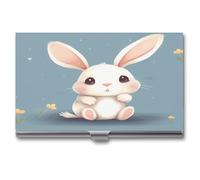LZQPOEAS Cartoon Cute Bunny Business Card Holder Case for Men & Women Minimalist Design Ultra Thin Metal Credit Card Holder Professional Aluminum Alloy Flip Cover Slim Name Card Case