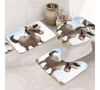 LZQPOEAS Cartoon Donkey Print Bathroom Rug Set 3 Piece Includes Non Slip Bath Mat, Contour Mat and Toilet Lid Cover Ultra Soft Microfiber Bathroom Floor Mats Set