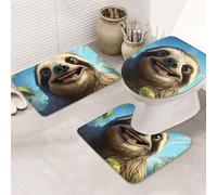 LZQPOEAS Cartoon Funny Sloth Print Bathroom Rug Set 3 Piece Includes Non Slip Bath Mat, Contour Mat and Toilet Lid Cover Ultra Soft Microfiber Bathroom Floor Mats Set