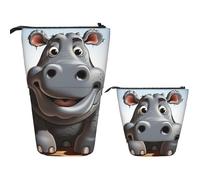 LZQPOEAS Cartoon Hippo Pencil Case Telescopic Pen Pouch Standing Pencil Bag Pop Up Pencil Holder With Zipper Travel Coin Pouch Purse Portable Makeup Bag for Office Holiday Gift