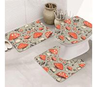 LZQPOEAS Cartoon Mushrooms Print Bathroom Rug Set 3 Piece Includes Non Slip Bath Mat, Contour Mat and Toilet Lid Cover Ultra Soft Microfiber Bathroom Floor Mats Set