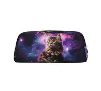 LZQPOEAS Cat sitting inside nebula Pencil Case Leather Pen Bag Travel Makeup Bag Zipper Organizer Bag for Women Men