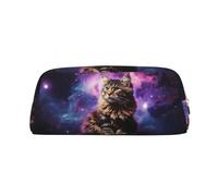 LZQPOEAS Cat sitting inside nebula Pencil Case Leather Pen Bag Travel Makeup Bag Zipper Organizer Bag for Women Men