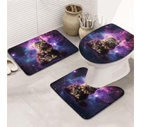 LZQPOEAS Cat Sitting Inside Nebula Print Bathroom Rug Set 3 Piece Includes Non Slip Bath Mat, Contour Mat and Toilet Lid Cover Ultra Soft Microfiber Bathroom Floor Mats Set