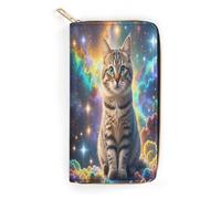 LZQPOEAS Cat Sitting Inside Nebula Wallet for Men Women Credit Card Holder Minimalist Long Wallet Soft PU Leather Wallet Zipped Coin Purse