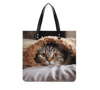 LZQPOEAS Cat Under Blanket Tote Bag with Magnetic Buckle Reusable Grocery Bags Lightweight Cross Body Handbag for Daily Essentials