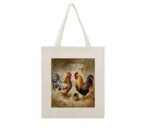 LZQPOEAS Chicken And Rooster Print Canvas Tote Bag Cotton Grocery Shopping Cloth Bags Cute Aesthetic Tote Bag Lightweight Reusable Shoulder Bags for Shopping Grocery Beach Picnic Wedding Favors