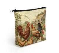 LZQPOEAS Chickens And Farm Makeup Bag Cute Zippered Cosmetic Pouch Travel Toiletry Organizer Waterproof Cosmetic Pouch Portable Toiletry Pouch Gift for Mom Teacher Friends