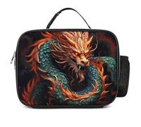 LZQPOEAS Chinese Dragon Lunch Bag Insulated Two Compartments Meal Box Insulated Cooler Tote with Handle for Men Or Women, Keeps Food Cold Or Hot, Meal Prep for Work Picnic Golf