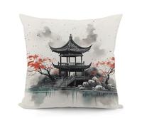 LZQPOEAS Chinese Ink Painting Pillow Cover Neutral Decorative Throw Pillow Covers Soft Plush Throw Pillow Sham Modern Home Decor for Sofa Living Room Pillow Case Cushion Cover 18x18 Inch