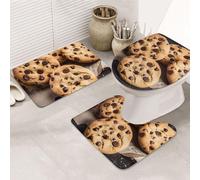 LZQPOEAS Chocolate Chip Biscuits Print Bathroom Rug Set 3 Piece Includes Non Slip Bath Mat, Contour Mat and Toilet Lid Cover Ultra Soft Microfiber Bathroom Floor Mats Set