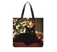 LZQPOEAS Christmas Black Cat Tote Bag with Magnetic Buckle Reusable Grocery Bags Lightweight Cross Body Handbag for Daily Essentials