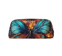 LZQPOEAS Color butterfly background Pencil Case Leather Pen Bag Travel Makeup Bag Zipper Organizer Bag for Women Men
