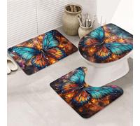 LZQPOEAS Color Butterfly Background Print Bathroom Rug Set 3 Piece Includes Non Slip Bath Mat, Contour Mat and Toilet Lid Cover Ultra Soft Microfiber Bathroom Floor Mats Set