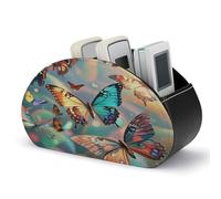 LZQPOEAS Color Butterfly Background Remote Control Holder with 5 Compartments PU Leather Remote Organizer Box Caddy for Table Nightstand Remote Caddy Desktop Organizer Fits Media Controllers