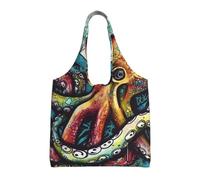LZQPOEAS Color Graffiti Octopus Canvas Tote Bag for Women Men Reusable Grocery Bags Foldable Lightweight Shopping Bags Large Canvas Bags with Handles Computer Shoulder Bag
