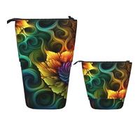 LZQPOEAS Colored flower Pencil Case Telescopic Pen Pouch Standing Pencil Bag Pop Up Pencil Holder With Zipper Travel Coin Pouch Purse Portable Makeup Bag for Office Holiday Gift
