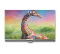 LZQPOEAS Colorful Artistic Giraffe Business Card Holder Case for Men & Women Minimalist Design Ultra Thin Metal Credit Card Holder Professional Aluminum Alloy Flip Cover Slim Name Card Case