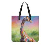 LZQPOEAS Colorful Artistic Giraffe Tote Bag with Magnetic Buckle Reusable Grocery Bags Lightweight Cross Body Handbag for Daily Essentials