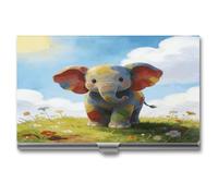 LZQPOEAS Colorful Baby Elephant Business Card Holder Case for Men & Women Minimalist Design Ultra Thin Metal Credit Card Holder Professional Aluminum Alloy Flip Cover Slim Name Card Case