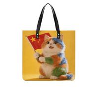 LZQPOEAS Colorful Cat And National Flag Tote Bag with Magnetic Buckle Reusable Grocery Bags Lightweight Cross Body Handbag for Daily Essentials