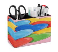 LZQPOEAS Colorful Heart Lovely Cute Pink Leather Pen Holder for Desk Double Compartments Brush Minimalist PU Leather Pencil Holder Locker Organizer for Work Locker Accessories Pencil Cup for Desk