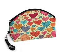 LZQPOEAS Colorful Heart Pattern Makeup Bag Large Capacity Travel Cosmetic Bag for Women, Waterproof PU Leather, Flat Open Portable Toiletry Bag for Skincare Travel Essentials