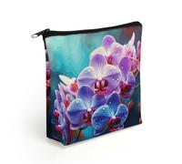 LZQPOEAS Colorful Orchids Flower Makeup Bag Cute Zippered Cosmetic Pouch Travel Toiletry Organizer Waterproof Cosmetic Pouch Portable Toiletry Pouch Gift for Mom Teacher Friends