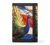 LZQPOEAS Colorful Peacock And National Flag Wallet Slim Compact Stylish Trifold Wallet for Men Women Minimalist Front Pocket Travel Divided Billfold
