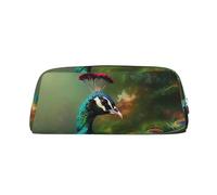 LZQPOEAS Colorful Peacock Pencil Case Leather Pen Bag Travel Makeup Bag Zipper Organizer Bag for Women Men
