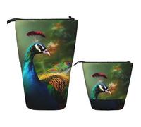 LZQPOEAS Colorful Peacock Pencil Case Telescopic Pen Pouch Standing Pencil Bag Pop Up Pencil Holder With Zipper Travel Coin Pouch Purse Portable Makeup Bag for Office Holiday Gift