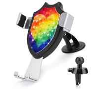 LZQPOEAS Colorful Rainbow Love Heart Car Phone Mount Universal Cell Phone Holder for Dashboard Windshield Air Vent, Rotatable Adjustable Automobile Cradle, Compatible with All 4-6 Inch Smartphone