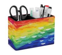 LZQPOEAS Colorful Rainbow Love Heart Leather Pen Holder for Desk Double Compartments Brush Minimalist PU Leather Pencil Holder Locker Organizer for Work Locker Accessories Pencil Cup for Desk