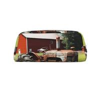 LZQPOEAS Company Farm Tractor Pencil Case Leather Pen Bag Travel Makeup Bag Zipper Organizer Bag for Women Men