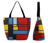 LZQPOEAS Composition in Red Yellow Blue And Black Tote Bag for Women Lightweight Casual Shoulder Bag Reusable Grocery Shopping Bag Large Capacity Everyday Handbag for Travel Work Gym Office Daily Use