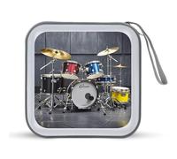 LZQPOEAS Cool Drum Set CD Case 40 Capacity CD/DVD Case Holders Portable Zipper CD Holder Large Storage Disc Wallet Bag Hard Plastic DVD Disc Cases Wallet Disc Storage Binder for Car
