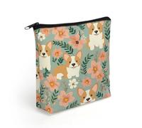 LZQPOEAS Corgi Floral Flowers Spring Garden Makeup Bag Cute Zippered Cosmetic Pouch Travel Toiletry Organizer Waterproof Cosmetic Pouch Portable Toiletry Pouch Gift for Mom Teacher Friends