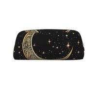 LZQPOEAS Crescent moon pattern on black background Pencil Case Leather Pen Bag Travel Makeup Bag Zipper Organizer Bag for Women Men