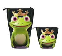 LZQPOEAS Crown frog Pencil Case Telescopic Pen Pouch Standing Pencil Bag Pop Up Pencil Holder With Zipper Travel Coin Pouch Purse Portable Makeup Bag for Office Holiday Gift