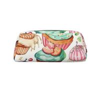 LZQPOEAS Cupcakes Donuts Muffins Sugar Pencil Case Leather Pen Bag Travel Makeup Bag Zipper Organizer Bag for Women Men