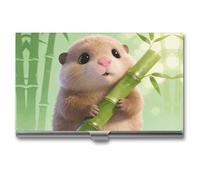 LZQPOEAS Cute Bamboo Guinea Pig Business Card Holder, Personalized Metal Name Card Case, Portable Pocket Card Organizer with Buckle Closure, Professional Business Card Container for Office