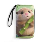 LZQPOEAS Cute Bamboo Guinea Pig Clutch Wallet, Small Exquisite PU Leather Long Purse Gift for Friends, Zipper Coin Pocket with Patterns, Wristlet Bag for Daily Use