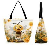LZQPOEAS Cute Bees Daisy Flower Tote Bag for Women Lightweight Casual Shoulder Bag Reusable Grocery Shopping Bag Large Capacity Everyday Handbag for Travel Work Gym Office Daily Use