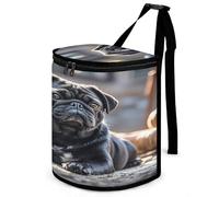 LZQPOEAS Cute Black Pug Dog Car Trash Can with Lid Large Capacity Car Trash Bag Hanging Back Seat Leakproof Vehicle Garbage Organizer Holder Foldable Cars Garbage Bag for Home Travel