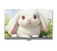 LZQPOEAS Cute Bunny Business Card Holder, Personalized Metal Name Card Case, Portable Pocket Card Organizer with Buckle Closure, Professional Business Card Container for Office