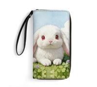 LZQPOEAS Cute Bunny Clutch Wallet, Small Exquisite PU Leather Long Purse Gift for Friends, Zipper Coin Pocket with Patterns, Wristlet Bag for Daily Use