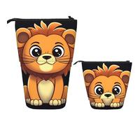 LZQPOEAS Cute cartoon lion Pencil Case Telescopic Pen Pouch Standing Pencil Bag Pop Up Pencil Holder With Zipper Travel Coin Pouch Purse Portable Makeup Bag for Office Holiday Gift