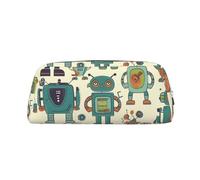 LZQPOEAS Cute Cartoon Robots Pencil Case Leather Pen Bag Travel Makeup Bag Zipper Organizer Bag for Women Men